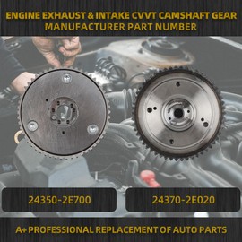 Dasbecan Engine Exhaust and Intake CVVT Timing Camshaft Gear 2.0L Compatible with 2017-2022 Hyundai Elantra Kona Veloster Kia Forte Soul Seltos Replaces 24370-2E020 24350-2E700