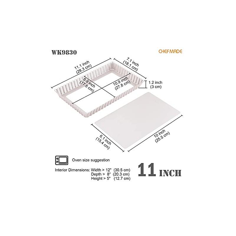 CHEFMADE Rectangle Tart Pan, 11-Inch with Removable Loose Bottom Non-Stick