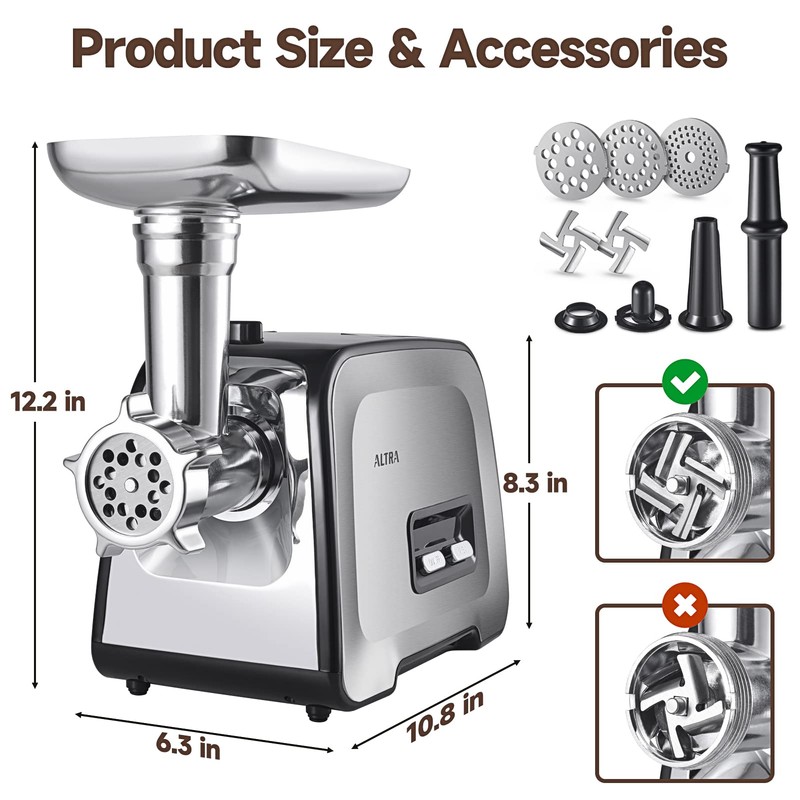 ALTRA LIFE Meat Grinder, Sausage Stuffer, [2800W Max] Electric Meat