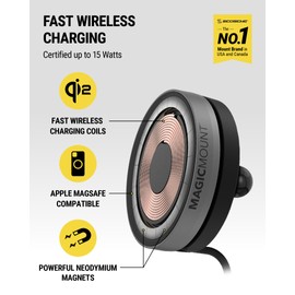 Scosche MEQMRAMPS MagicMount Qi2 - Soporte inalámbrico para Cargador de Coche de 15 W con Placa de Montaje AMPS Compatible con Bases de Montaje específicas para vehículo ProClip y Soporte magnético