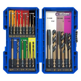 JEFE HEX 20pcs Hex Shank Drill and Tap Set, Quick Change Tap Set and Hex Drill Bit Set for Metal, Combination of Drill and Tap Set for Impact Driver, Thread Tap Set from 6-32 UNC to 1/2"-13 UNC