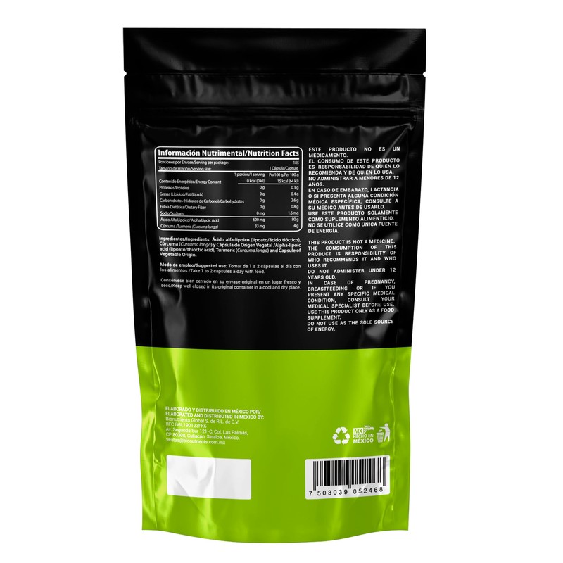 Wellthy Ácido Alfa Lipoico 600mg en SOLO UNA CÁPSULA 185