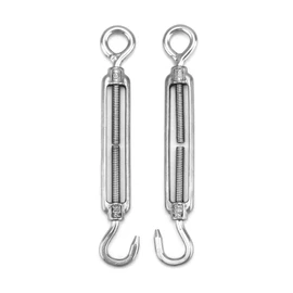 QWORK® Pack of 10 M6 Turnbuckles 304 Stainless Steel, Adjustable Hook and Eye Wire Tensioner, Tension Hook