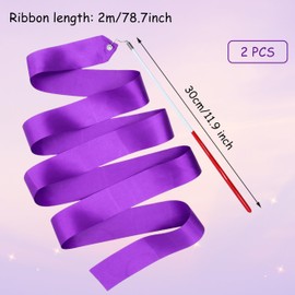 Drokenle 2pcs Rhythmic Dance Ribbons with Wands, 78.7 Inch Rhythmic Gymnastics Ribbon Dancer Wand Twirling Dancing Ribbon Streamers, Fits Artistic Dancing Gymnastics Training (Purple)