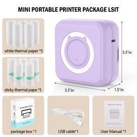 HUIJUTCHEN Mini Photo Printer - Portable Pocket Sticker Printers for iPhone Thermal Printer with 10 Rolls Thermal Paper for Photo, Memo, Journal - Purple