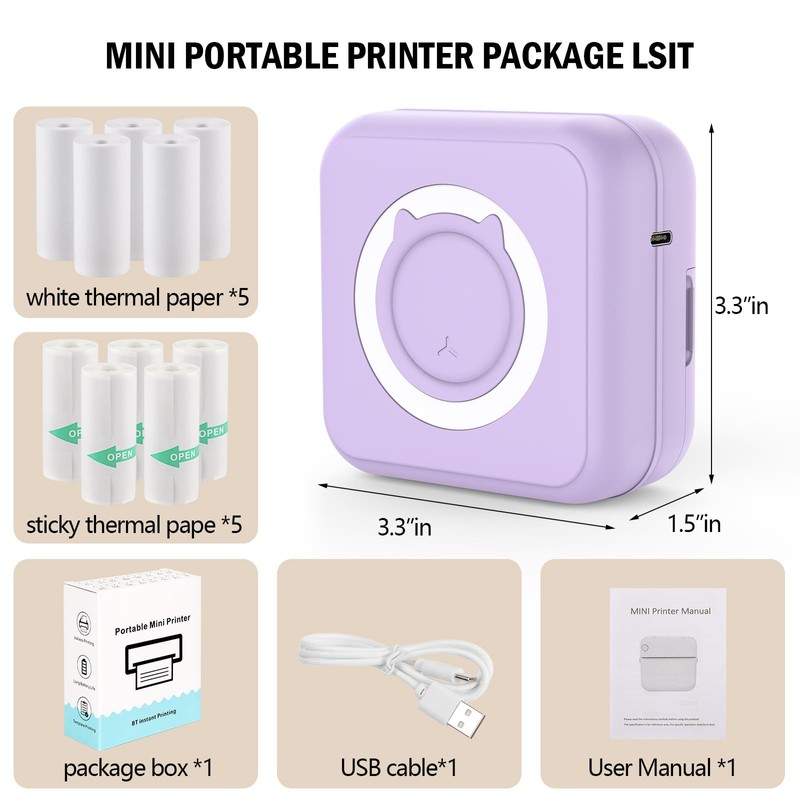 HUIJUTCHEN Mini Photo Printer - Portable Pocket Sticker Printers for