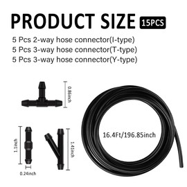 Windshield Washer Hose Kit with 16.4 Ft Washer Fluid Hose and 15 Windshield Washer Hose Connector,Rubber Windshield Washer Hose Repair Kit for Connecting Windshield Washer Nozzle