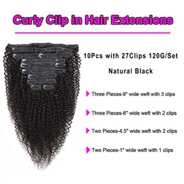 VTAOZI Curly Clip in Hair Extensions Real Human Hair for Black Women Brazilian 3C 4A Kinky Curly Human Hair Clip in Extensions 10Pcs with 21Clips 120G/Set Natural Black 14 Inch