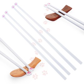 Pack of 4 Cat Paw Chopsticks, Cat Paw Chopsticks, Reusable Chopsticks Cat Paw for Children, Includes 2 Stick Holders in the Shape of Small Fish, Beautiful Gifts for Friends and