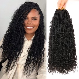 Soft Boho Locs Crochet Hair for Black Women-18 Inch 8 Packs Goddess Faux Locs Crochet Human Hair Feeling Pre Looped with Curly Ends (1B, 18 Inch(Pack of 8))