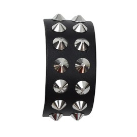 Freak Scene® ° ° Double Strand Leather Bracelet with Rivets Spike Studded Leather Bracelet 2 Rows Slim in 7 Colours Available - black