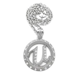 NYFASHION101 Stone Stud Encircled U Pendant with Chain Necklace, 7mm Link, Silver-Tone, 24"