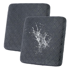 KELUINA Waterproof Loveseat Couch Cushion Covers, Jacquard Magic Sofa Cushion Covers Washable, Stretch Couch Seat Covers Furniture Protector for Pets with Elastic Bottom (2PC, Grey)