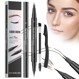 2 Pcs Eyebrow Pen, 2024 New 2-in-1 Dual-Ended Eye Brow Pencils, Waterproof Microblading Eyebrow Pencil Set with Eyebrow Brush for Natural Hair-Like Brows,Natural Long-Lasting