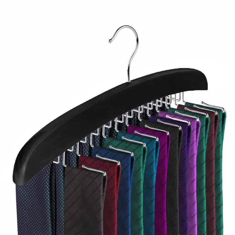 SunTrade Wooden Tie Hanger,24 Tie Organizer Rack Hanger Holder Hook