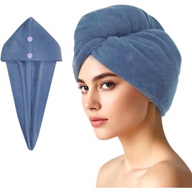 1 Pack Double Layer Microfiber Towel, Hair Turbans for Wet Hair, Drying Hair Wrap for Women (Blue, 65 * 25CM)