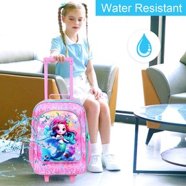 Kids Luggage for Girls, Mermaid Rolling Travel Carry on Suitcase for Toddler Children with Wheels