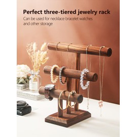 Julysky Bracelet Holder Stand, Bracelet Display with 3 Tier,Jewelry Organizer Stand for Necklaces Bangles and Watches(solid wood)
