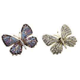 2 Pieces Butterfly Brooch with Rhinestone Alloy Decorative Accessories for Keldiung Jacket Sweater Decoration Brooch for Women, Metal