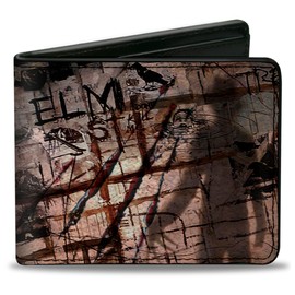 Buckle-Down Men's PU Bifold Wallet-ELM ST/Scratch & Scribbles/Freddy Shadow, Multicolor, 4.0" x 3.5"