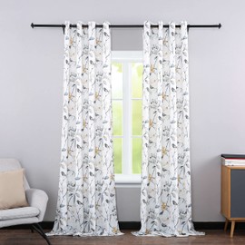 Leeva Grey Print Window Curtains for Living Room, Birds and Branches Farmhouse Garden Style 84 Inch Long Curtain and Drapes for Guest Room Bedroom, 2 Panels