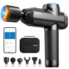 RENPHO Power+ Thermacool Massage Gun with Heat and Cold, Fathers Day Dad Gifts, 12mm Amplitude Deep Tissue Percussion Massager for Professional Athletes, App Controlled Guided Courses, 6 Speeds