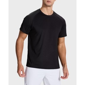 SNOWTEN Men's Sun Protection Shirts Lightweight Athletic Quick Dry Rash Guard Cooling Tee with Silver Ion Tech Black S