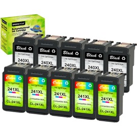 greencycle Remanufactured PG-240XL 240 XL CL-241XL 241 XL Ink Cartridge Compatible for Canon PIXMA MG3620 MG4220 MG3220 MG2220 MX432 MX512 MG3522 Printer (Black 5 Pack ; Tri-Color 5 Pack)