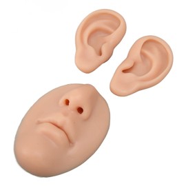 Silicone Ear Model Novice Simulated 3D Nose and Mouth Model Display Prop Teaching Tool for Piercing Practice (Medium Skin Color)