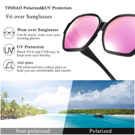 TINHAO Fit Over Glasses Sunglasses for Women Men Polarized UV Protection Butterfly Oversized Sunglasses over Glasses(Black, Pink)