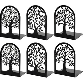 MEETOZ Metal Bookends for Shelves Decorative, Book Ends, Bookends, Non-Skid Bookend, Tree Stopper for Heavy Books, Modern Book Shelf Ends for Home (3 Pairs/6 Pcs)