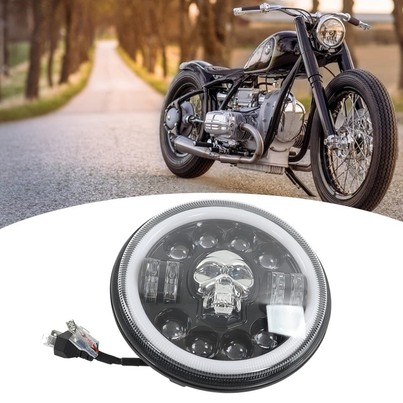 Motorcycle LED Headlight, 7in Round Motorcycle LED Angel Eye Headlight