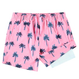 Kanu Surf Boys' Adventure Swim Trunks with Compression Liner Quick Dry Stretch Swimsuit, Palm Desert Pink