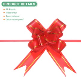 M METERXITY 100-Pack Ribbon Pull Bows, 3.74 Inch / 9.5cm Plastic Gold Edge Ribbon Bows for Gift Wrapping/Wedding/Flowers/Baskets Decorations, Satin Pull Bows [Red Gift Bow]