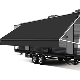 RV Awning Fabric Replacement, Upgraded 18.5oz Vinyl Camper Awning Replacement, Universal Outdoor Canopy for Electric and Manual RV Awning (16'(Fabric 15'2"), Black)