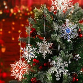 Pack of 9 Clear Crystal Christmas Tree Decorations, Acrylic Snowflakes Christmas Tree Decoration, Snowflake Pendants, Christmas Decoration, for Christmas Party, Wedding Decoration