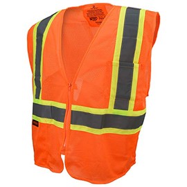 Radians SV225-2ZOM-L Polyester Mesh Economy Class-2 Fire Retardant Vest with Two Tone Trim, Large, Orange