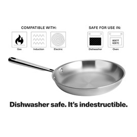 Misen 5-Ply Stainless Steel 8" Frying Pan - Professional Cookware for Induction, Gas and Electric - Dishwasher Safe, Oven Safe to 800°F - Durable, Versatile, Even Heating
