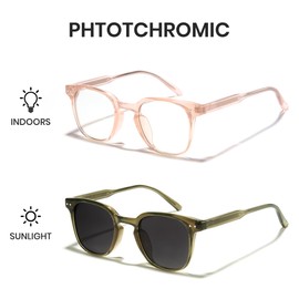 Cyxus Photochromic Glasses Both Frames and Lenses Color Changing with Blue Light Blocking UV Protection 8231 (Transparent Pink Olive Green)