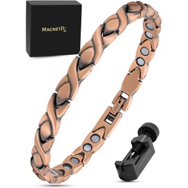 MagnetRX Pure Copper Magnetic Bracelet for Women - Ultra Strong Magnetic Copper Bracelets - Adjustable Length with Sizing Tool Women's Bracelets (XO Style)