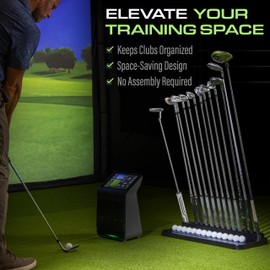 GoSports Premium Wood Golf Club Holder Stand - 14 Club Display Organizer with Ball Storage and Phone/Tablet Slot for Golf Simulators