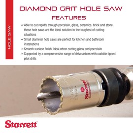 Starrett Diamond Grit Hole Saw - Ideal for Drilling Small Diameter Holes - 5/8" Diameter, 1-1/2" Cutting Depth, 1/2-20 Thread Size, XA1 Arbor Type, Silver - KD0058-N