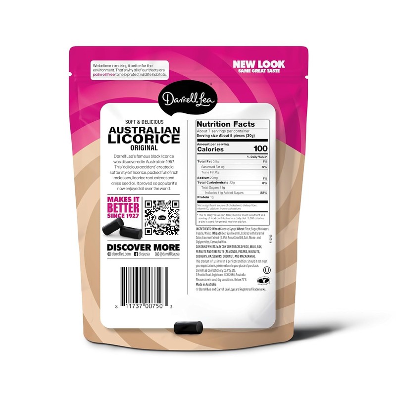 Darrell Lea Soft Australian Licorice, Original Black Flavor, 7 Ounce