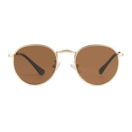 JOVAKIT Kids Small Round Polarized Sunglasses for Baby Girls Boys Age 4-10 Classic Metal Frame 100% UV Protection (Gold/Brown)