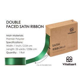 Vitalizart Green Ribbon for Gift Wrapping 1" x 25Yd Double Face Continuous Functional Satin Ribbon for Crafts Silk Like Fabric Flower Bouquet Birthday Party Decorations Bridal Shower Wreath Hair