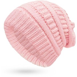 KXF Kids Winter Knitted Beanie Hat Stretchy Kids Windproof Warm Winter Hat for Indoor Outdoor Thick Beanie Cap for Girls Boys Unisex Winter Kids Thermal Hat for Running Riding School Pink