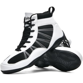 situkeke Boxing Shoes Men's High Top Ringer Shoes Non-Slip Martial Arts Shoes Breathable Professional Training Boxing Boots Unisex, black white, 45 EU