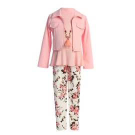 Big Girl 4 PCS Clothing Set Jacket Shirt Pant Animal Print Legging Fall Outfit Set LT Pink 12 (21JK41S)