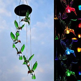 winvin Color Changing LED Hummingbird Solar Wind Chimes Yard Home Party Garden Outdoor Decor Waterproof String Lights Gifts Hanging Decoration
