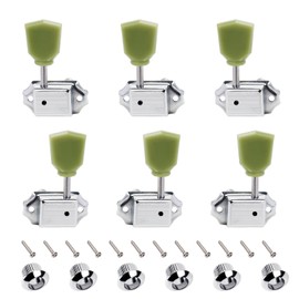 Banworks Vintage '50s Style Guitar Tuning Pegs Keys 15:1 Ratio 3L3R Guitar String Tuning Machines 8mm (5/16") Peg Holes for Les Paul LP SG ES Pack of 6 JT/JXQ-06 Chrome with Green Keystone Button